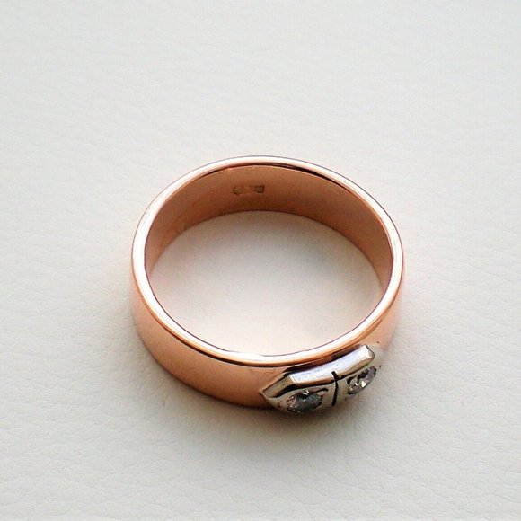 Vintage Russian USSR Solid 14K Rose Pink White Gold Diamond Wedding Band Ring - Picture 5 of 7